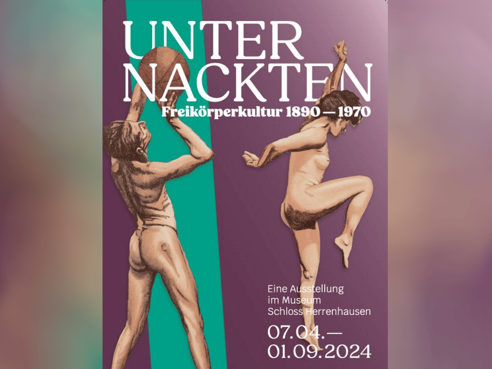 Ausstellungsplakat mit Motiven aus einem Werbeplakat des Reichsverbandes für Freikörperkultur von 1928