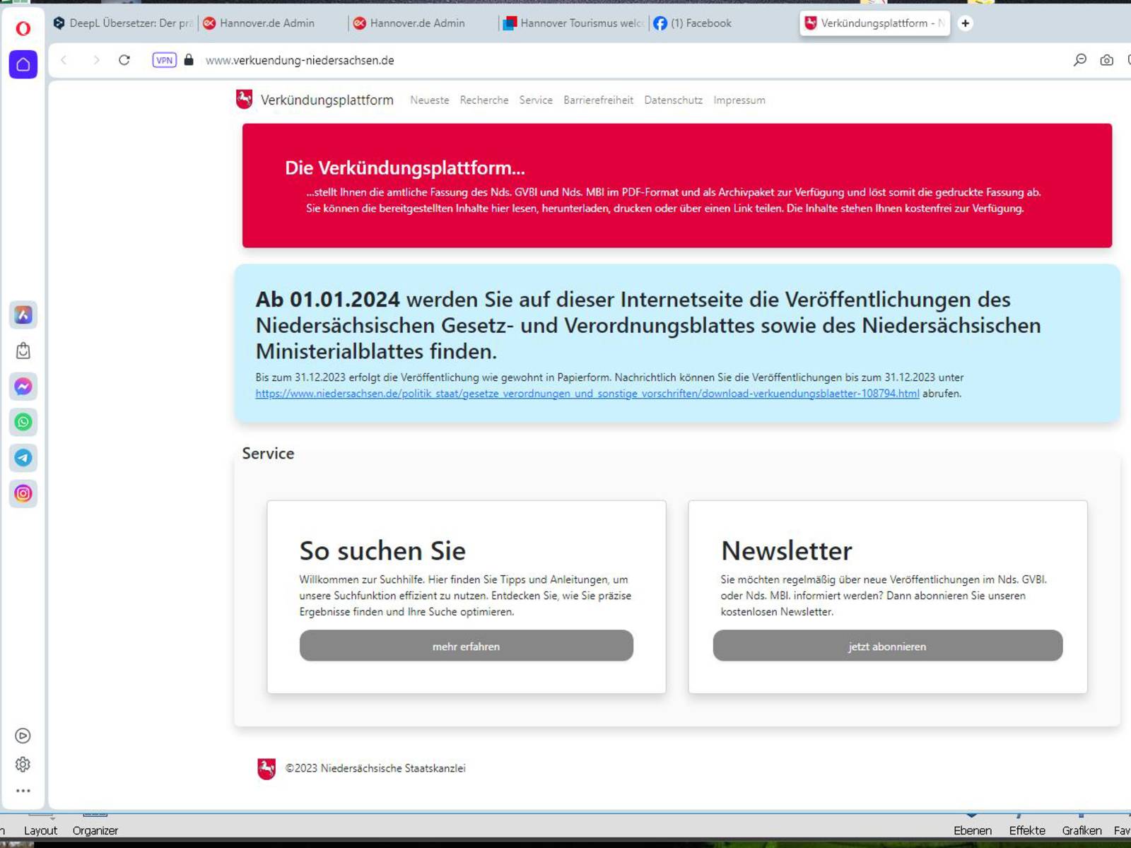 Screenshot Verkündungsplattform Niedersachsen