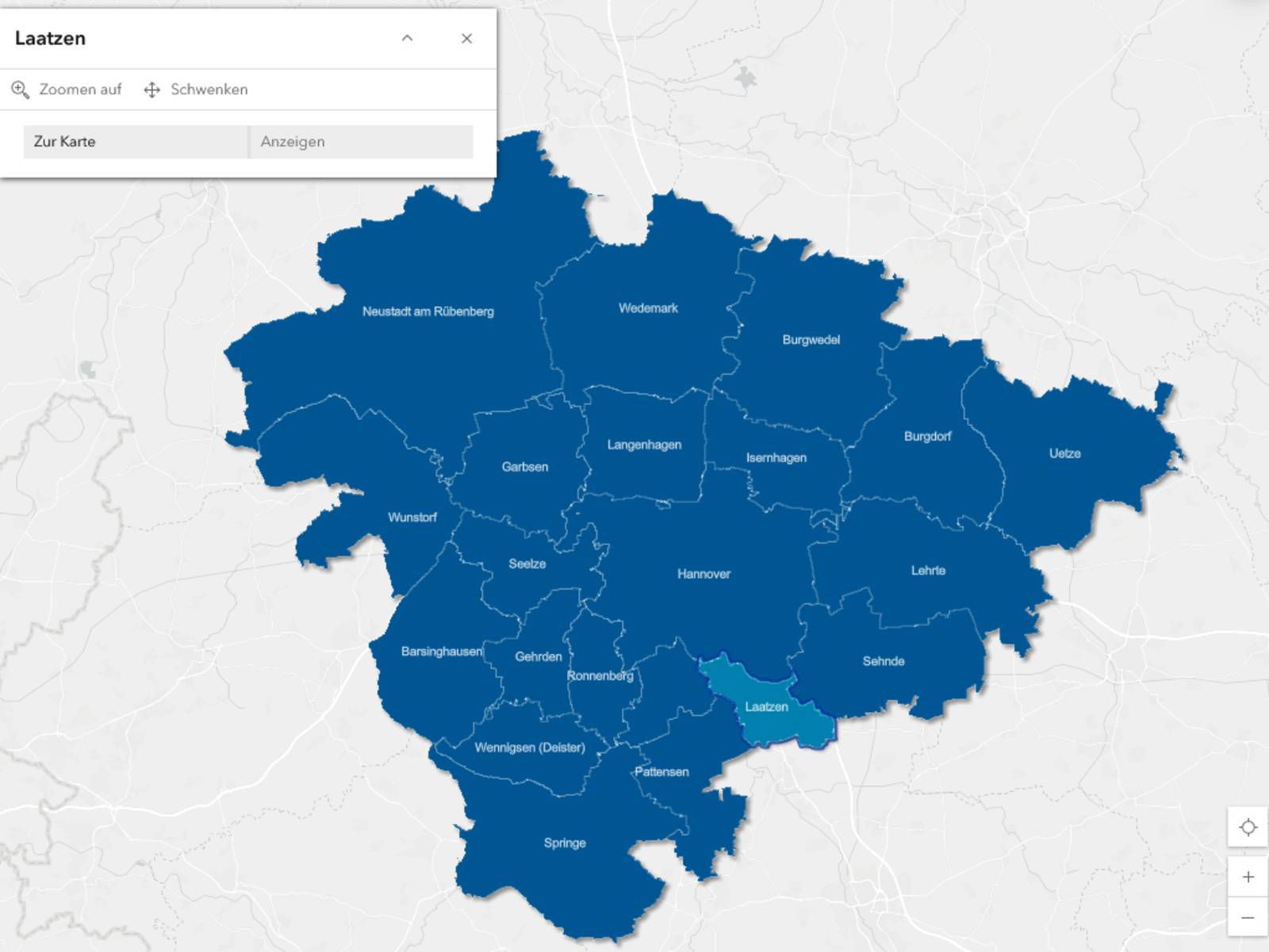 Abbildung der Starkregenhinweiskarte der Region Hannover