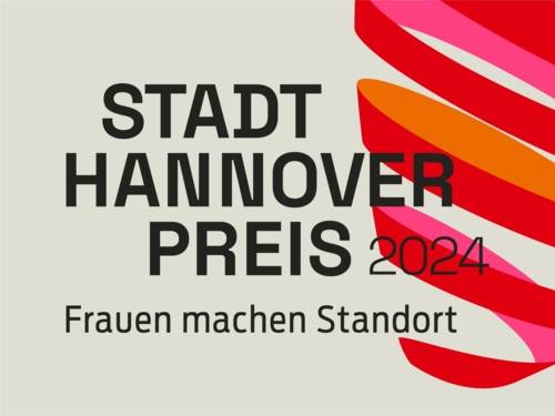 Eine Wort-Bild-Marke. Darauf steht "Stadt Hannover Preis 2024 Frauen machen Standort".