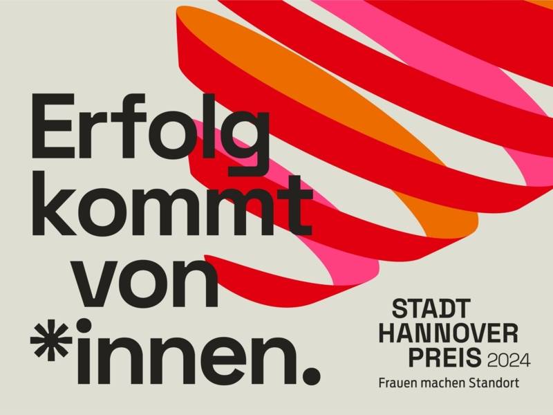 Eine Wort-Bild-Marke. Darauf steht "Stadt Hannover Preis 2024 Frauen machen Standort Erfolg kommt von *innen".