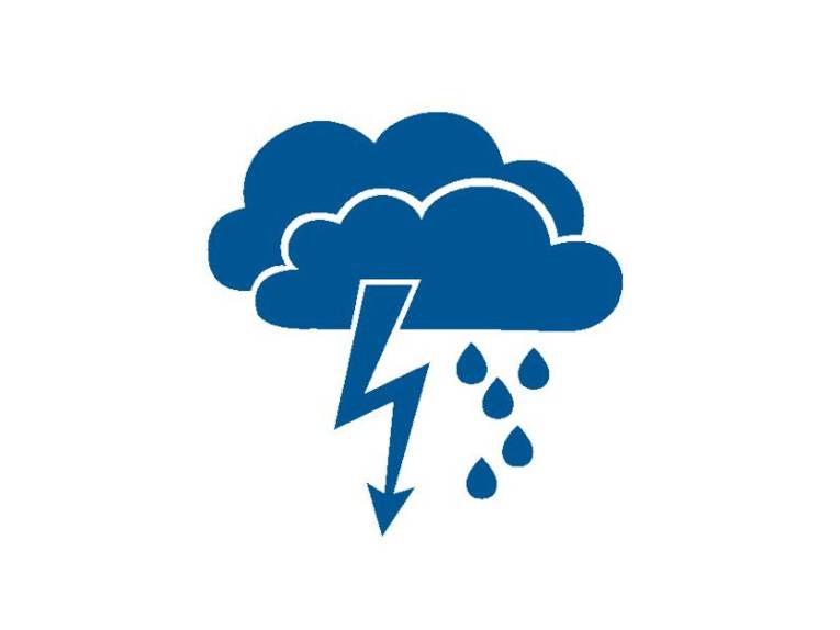 Stilisierte Wolken, Blitz und Regentropfen