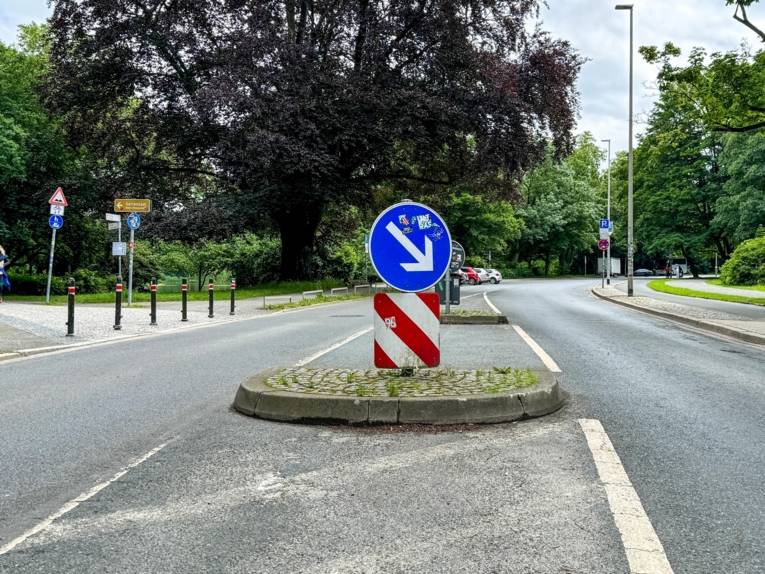 Eine Fahrbahn. Drumherum Grün.